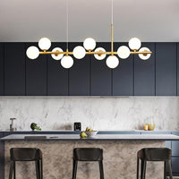 Modern Horizontal White Frosted Glass Ball Chandelier 7 Bulbs | Rebooters - Rebooters