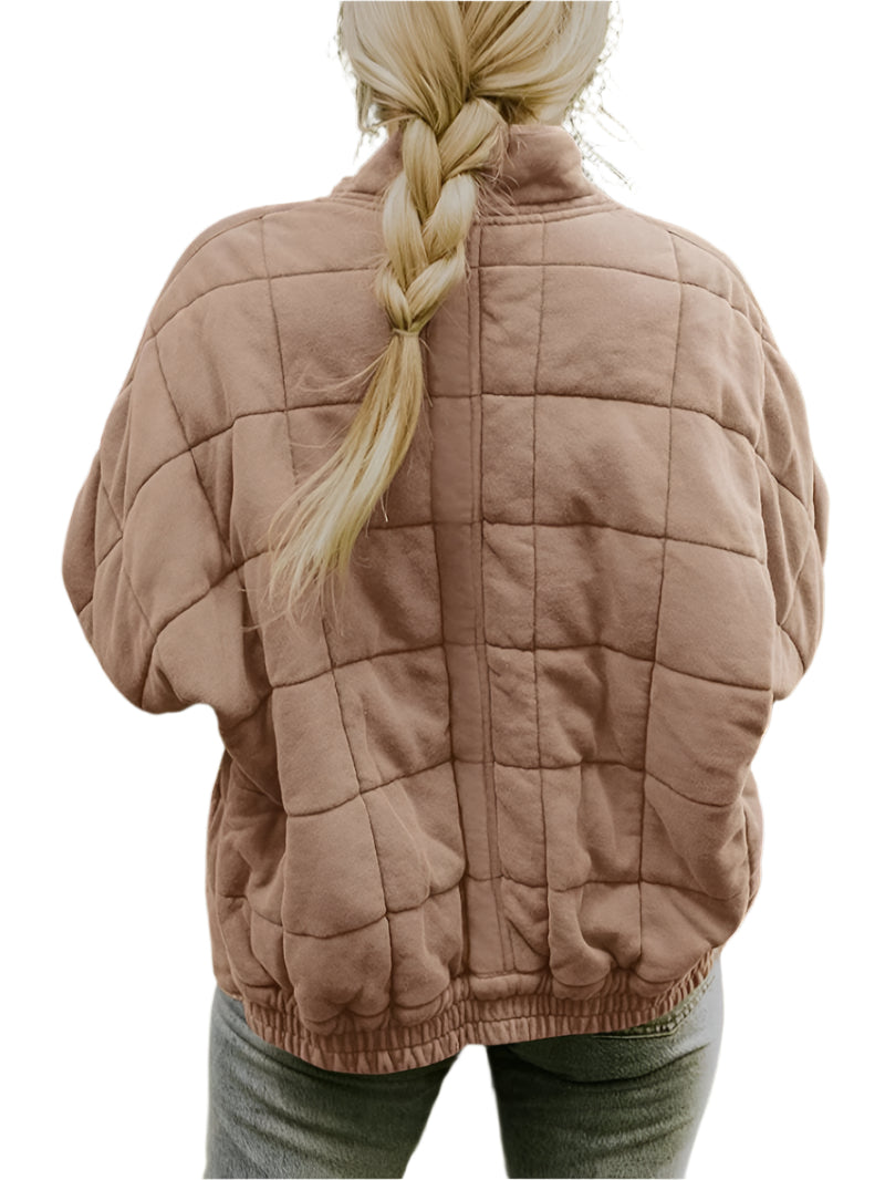 Womens Cozy Lightweight Winter Zip-Up Jacket in Quilted Fleece - Rebooters