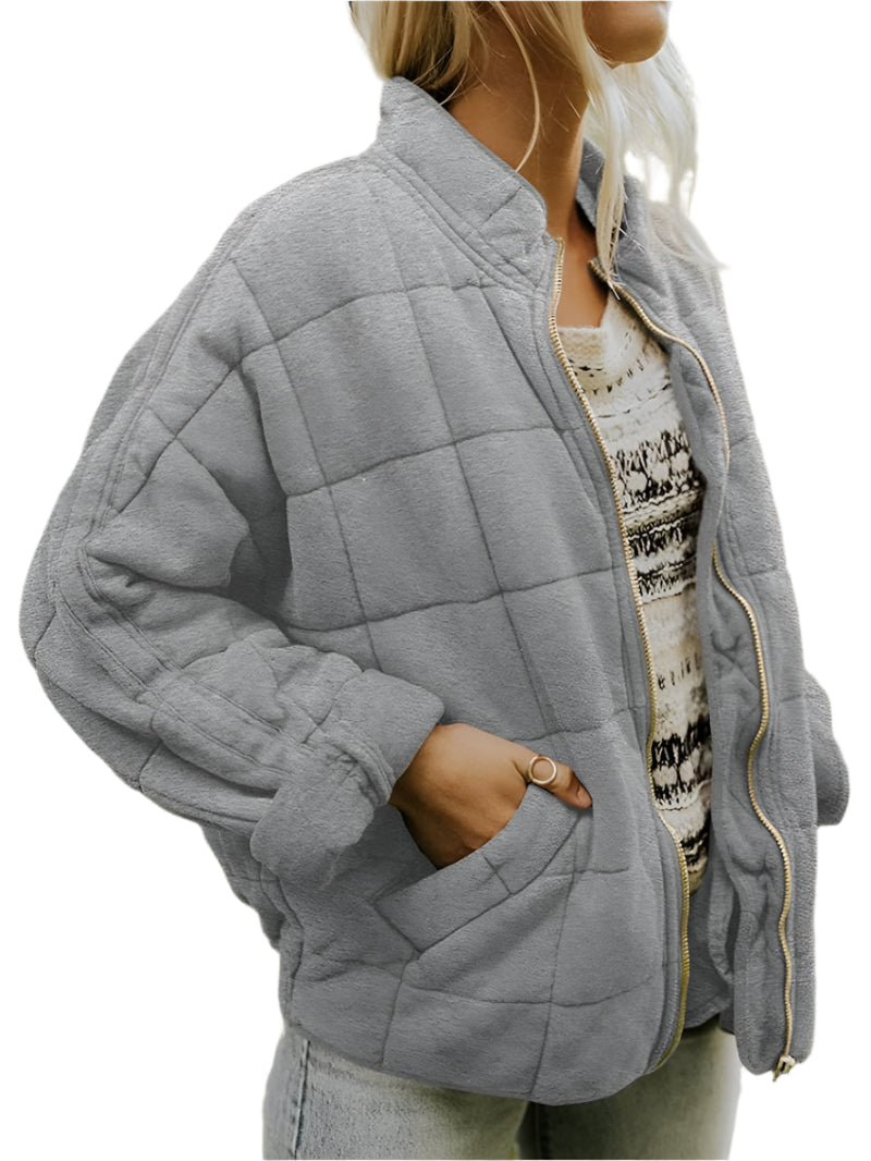 Womens Cozy Lightweight Winter Zip-Up Jacket in Quilted Fleece - Rebooters