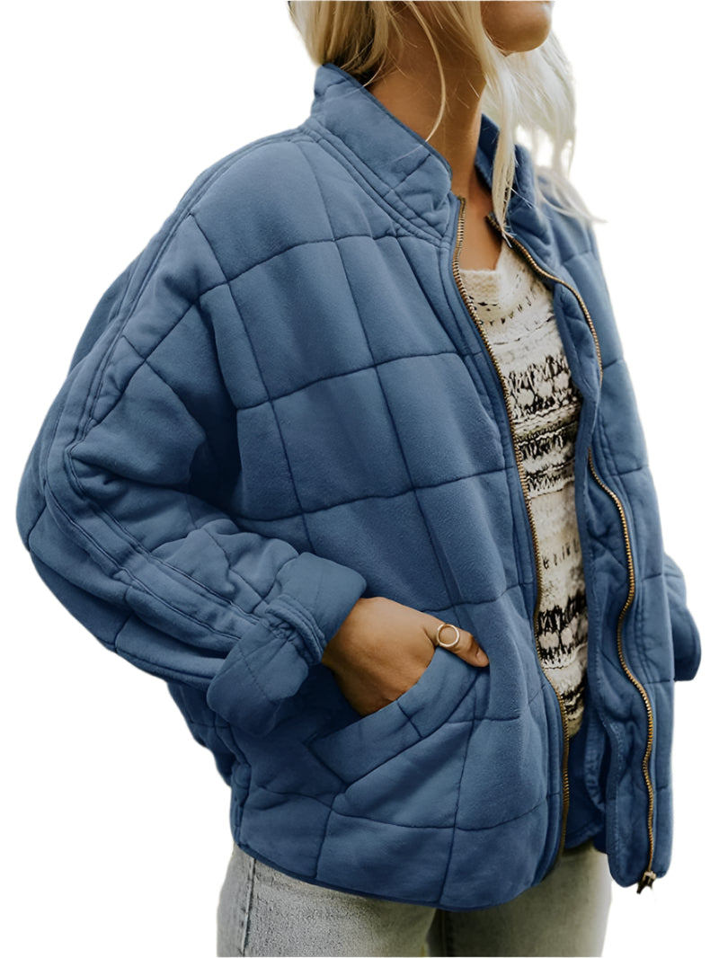 Womens Cozy Lightweight Winter Zip-Up Jacket in Quilted Fleece - Rebooters