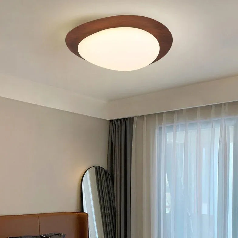 Round Minimalist Ceiling Light with Wooden Frame Fixture - Rebooters