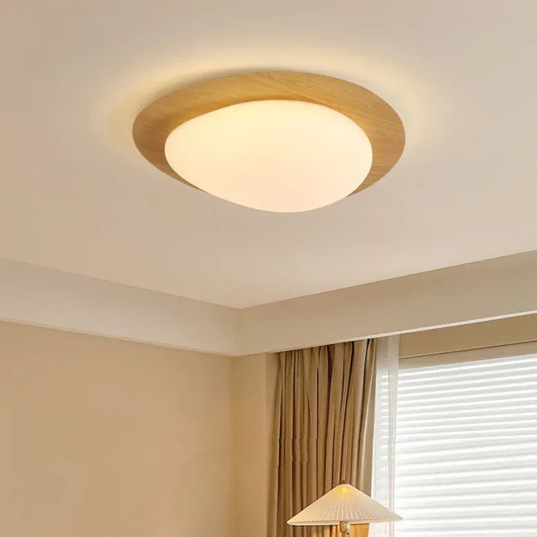 Round Minimalist Ceiling Light with Wooden Frame Fixture - Rebooters