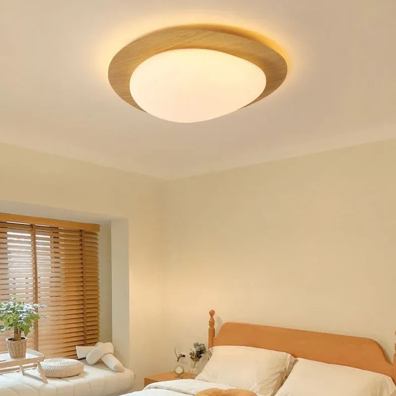 Round Minimalist Ceiling Light with Wooden Frame Fixture - Rebooters