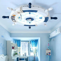 Ship Wheel-Shaped Blue and White Ceiling Light Fixture - Rebooters