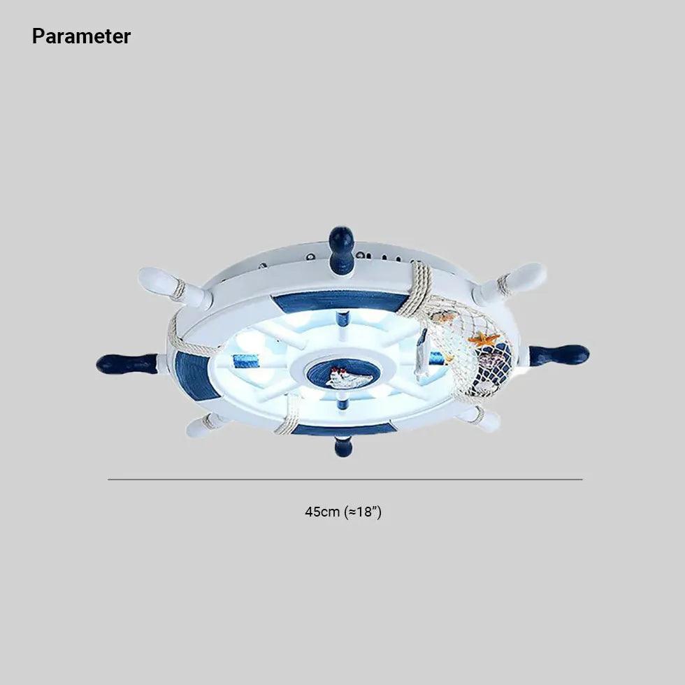 Ship Wheel-Shaped Blue and White Ceiling Light Fixture - Rebooters