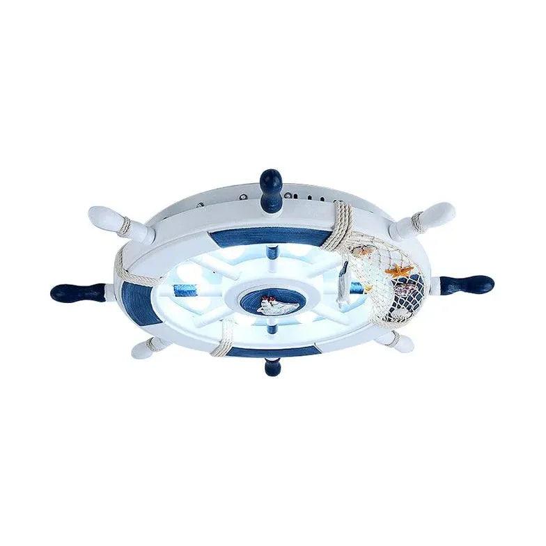Ship Wheel-Shaped Blue and White Ceiling Light Fixture - Rebooters