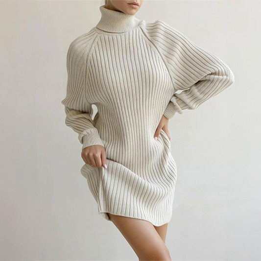 Womens Ribbed Turtleneck Sweater Dress for Cozy Style - Rebooters -Women's Dresses