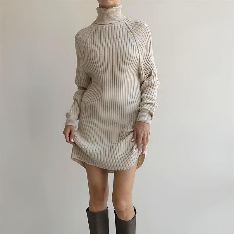 Womens Ribbed Turtleneck Sweater Dress for Cozy Style - Rebooters -Women's Dresses