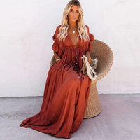 Bohemian Karina Women's Maxi Dress with Deep V-Neck Design - Rebooters -Women's Dresses