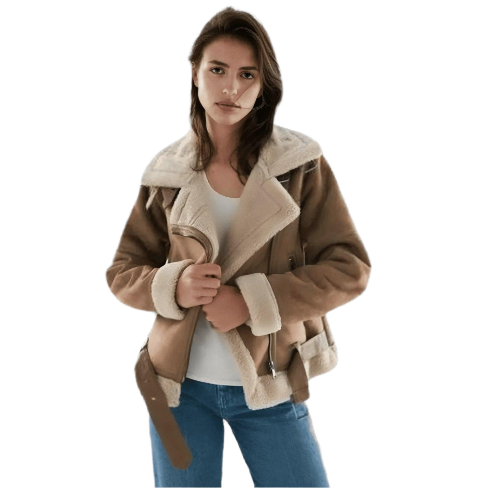 Womens Luxurious Shearling Suede Jacket for Effortless Style - Rebooters