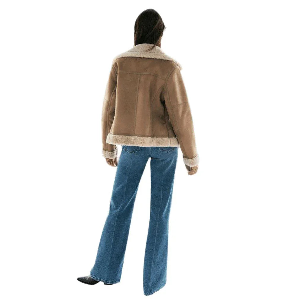 Womens Luxurious Shearling Suede Jacket for Effortless Style - Rebooters