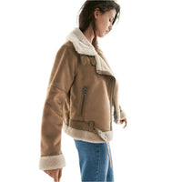 Womens Luxurious Shearling Suede Jacket for Effortless Style - Rebooters