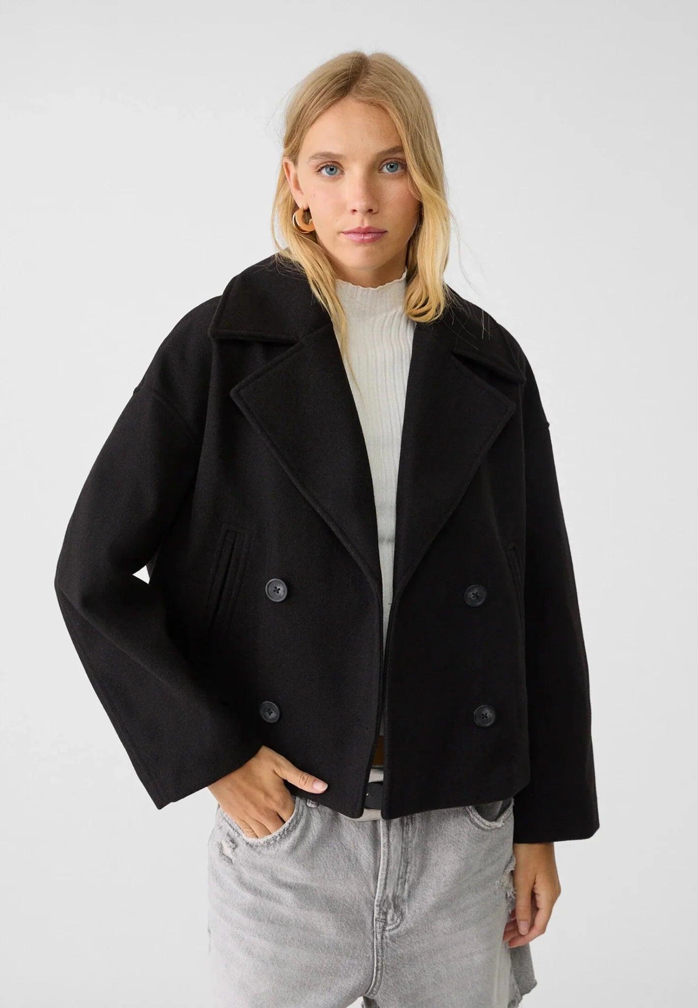 Womens Chic Short Double-Breasted Jacket for Effortless Style - Rebooters