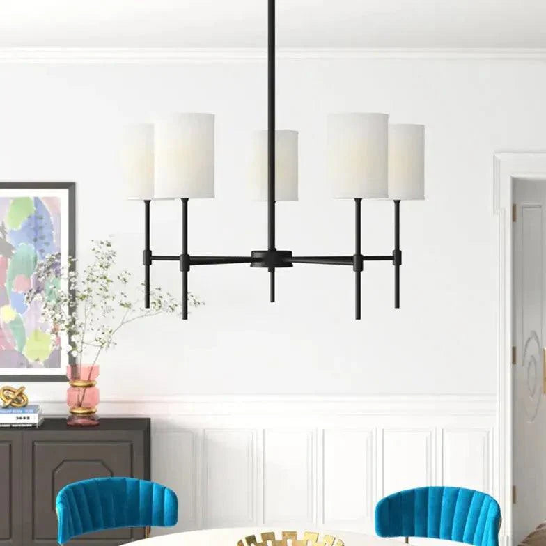 Cylindrical White Shade Modern Chandelier for Living Room | Rebooters - Rebooters