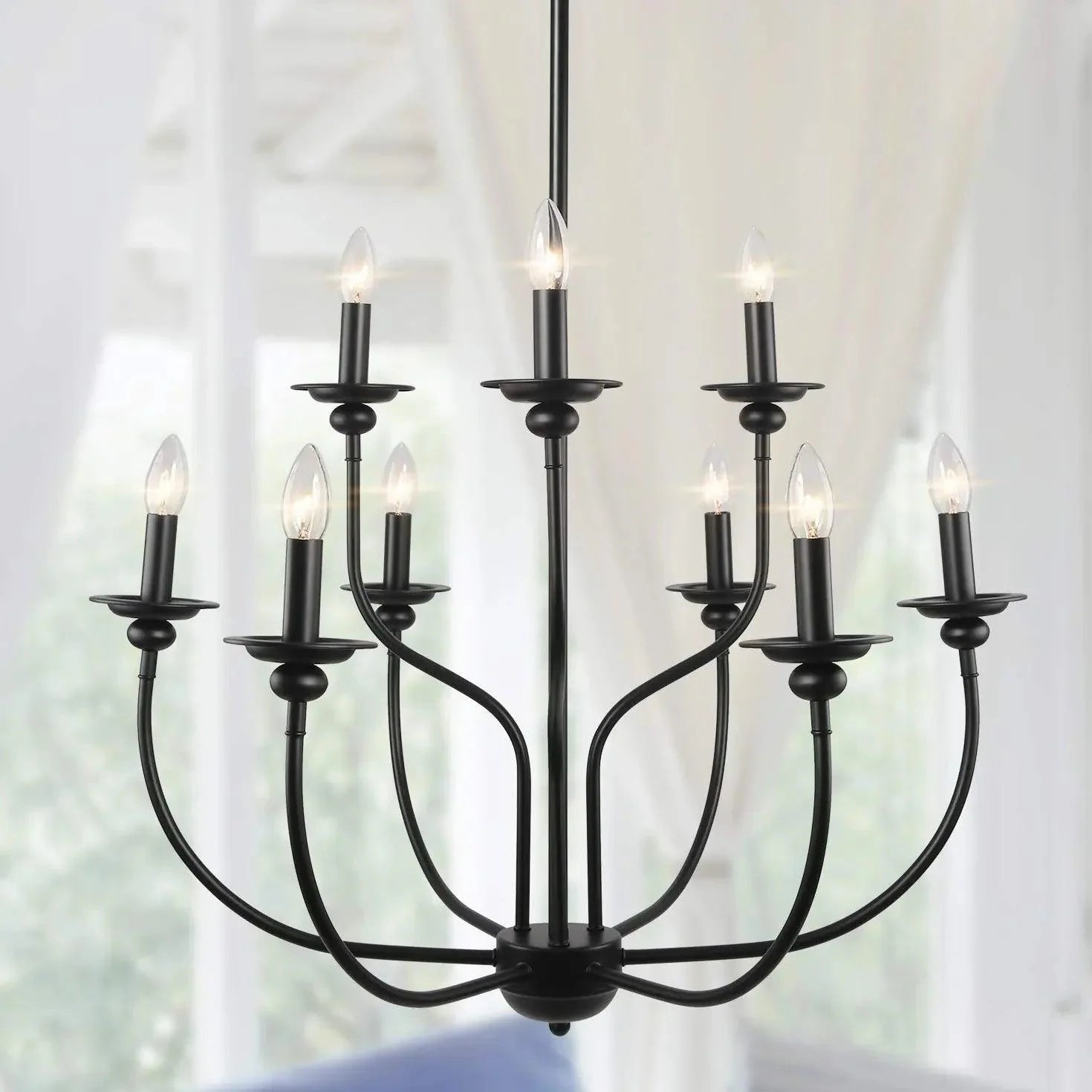 Multi-Head Candle Design Black Chandelier for Living Room | Rebooters - Rebooters