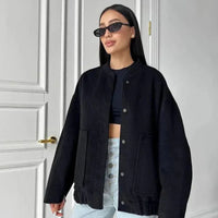 Womens Stylish Snap-Button Aviator Bomber Jacket for All Seasons - Rebooters