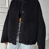 Womens Stylish Snap-Button Aviator Bomber Jacket for All Seasons - Rebooters