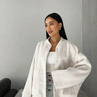 Womens Stylish Snap-Button Aviator Bomber Jacket for All Seasons - Rebooters