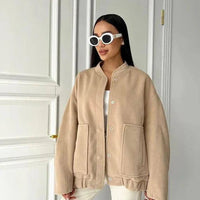 Womens Stylish Snap-Button Aviator Bomber Jacket for All Seasons - Rebooters