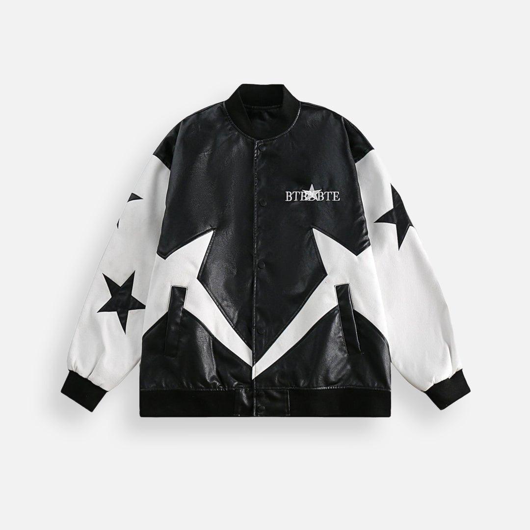 Womens Star Print Bomber Jacket in Bold Black and White - Rebooters