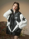 Womens Star Print Bomber Jacket in Bold Black and White - Rebooters