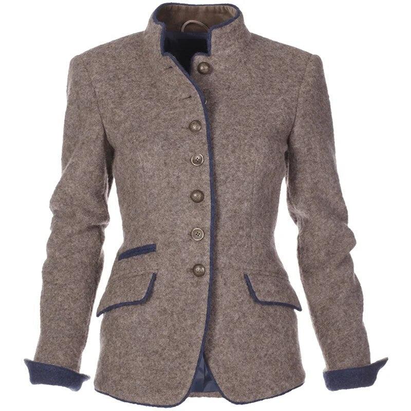 Womens Stylishly Tailored Wool Button-Up Jacket for Elegance - Rebooters