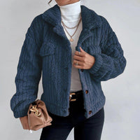 Womens Plush Textured Sherpa Button-Up Jacket for Comfort - Rebooters