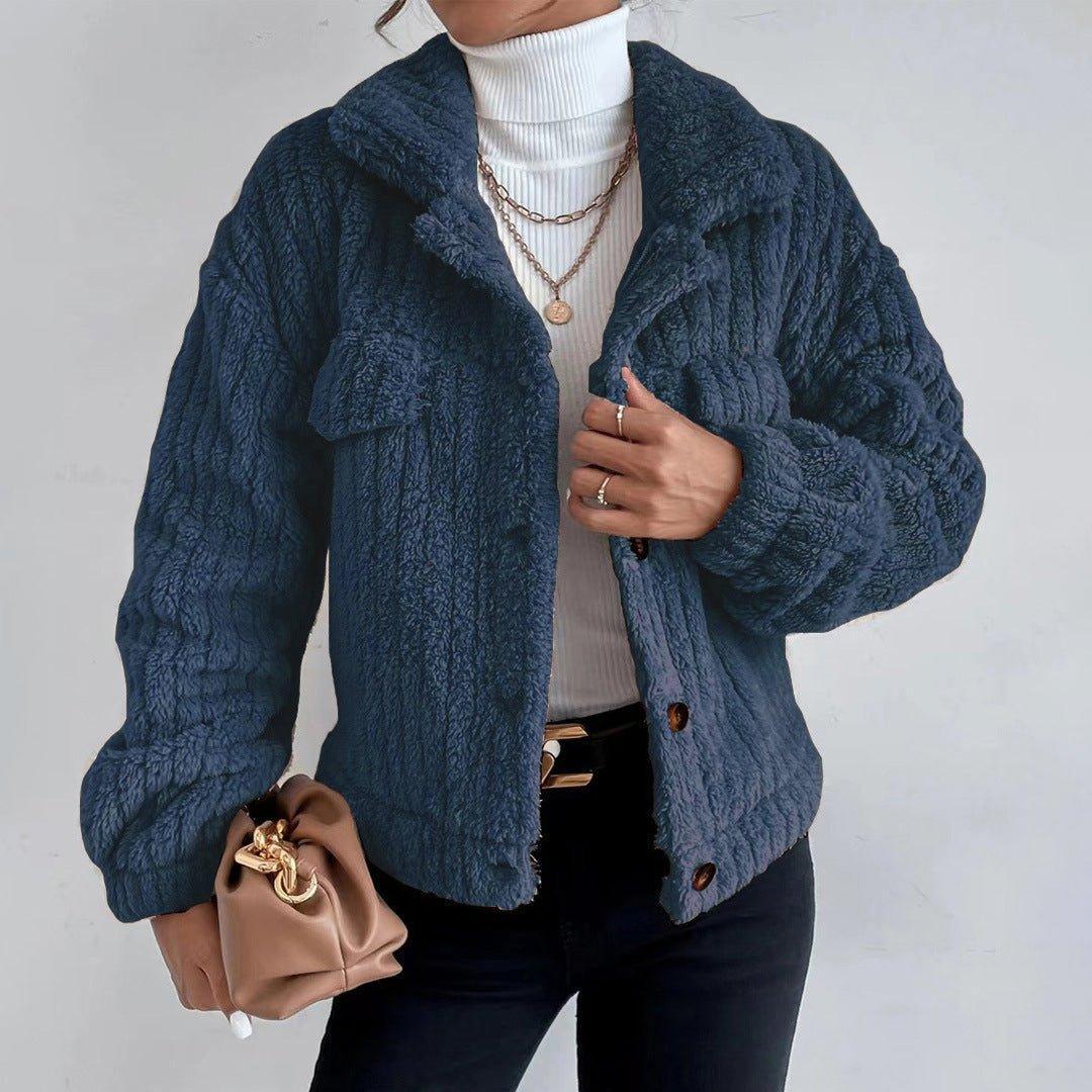 Womens Plush Textured Sherpa Button-Up Jacket for Comfort - Rebooters