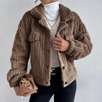 Womens Plush Textured Sherpa Button-Up Jacket for Comfort - Rebooters