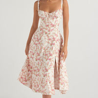 Isabella - Women's Rose Print Dress for Spring and Summer Events - Rebooters -Women's Dresses