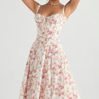 Isabella - Women's Rose Print Dress for Spring and Summer Events - Rebooters -Women's Dresses
