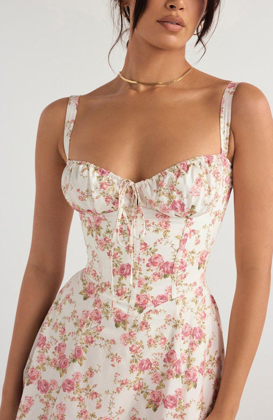 Isabella - Women's Rose Print Dress for Spring and Summer Events - Rebooters -Women's Dresses