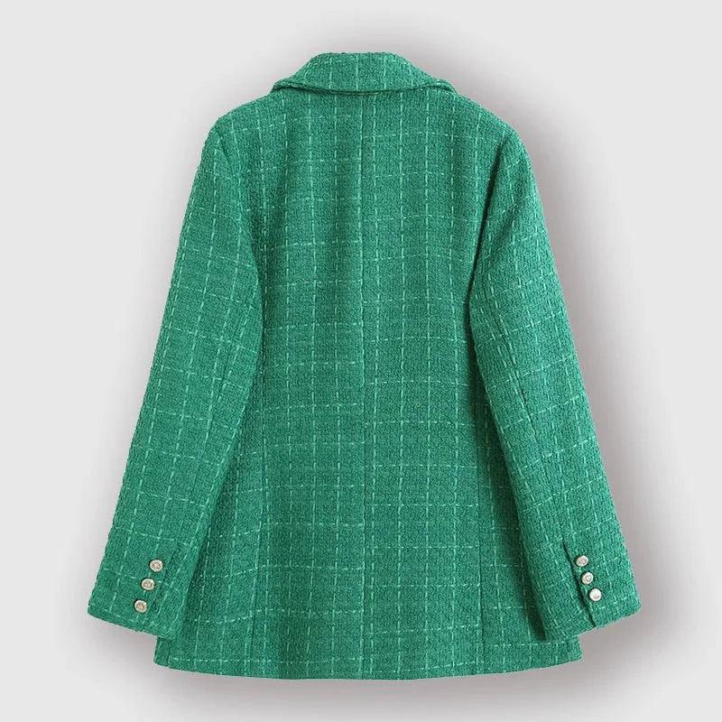 Womens Chic Tweed Blazer for Effortless Style in Emerald - Rebooters