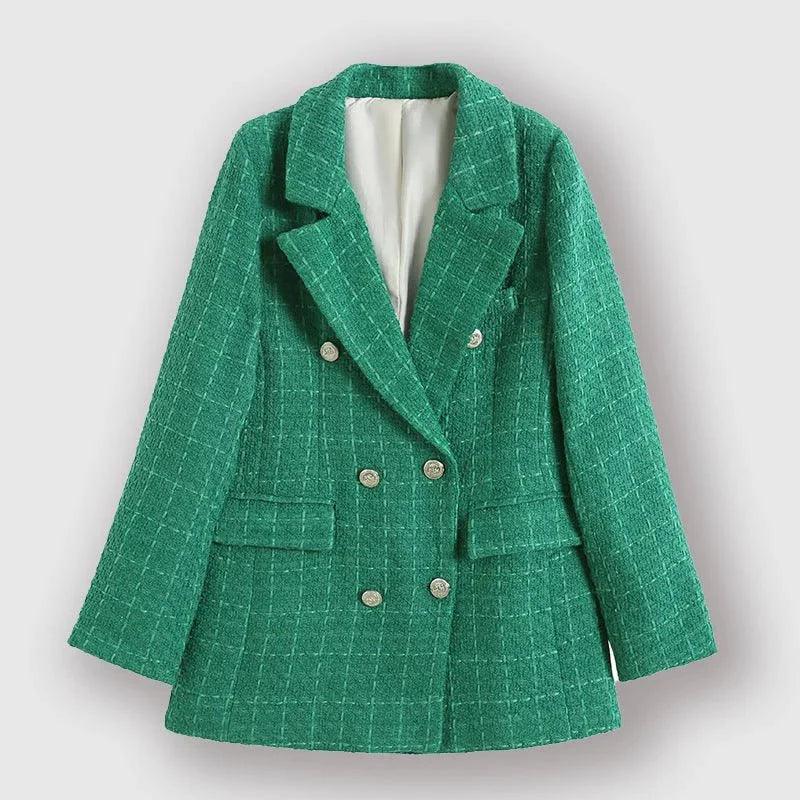 Womens Chic Tweed Blazer for Effortless Style in Emerald - Rebooters