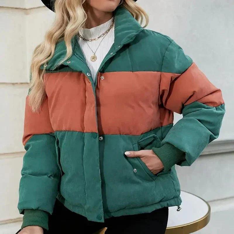 Womens Stylish Two-Tone Insulated Puffer Jacket for Winter - Rebooters