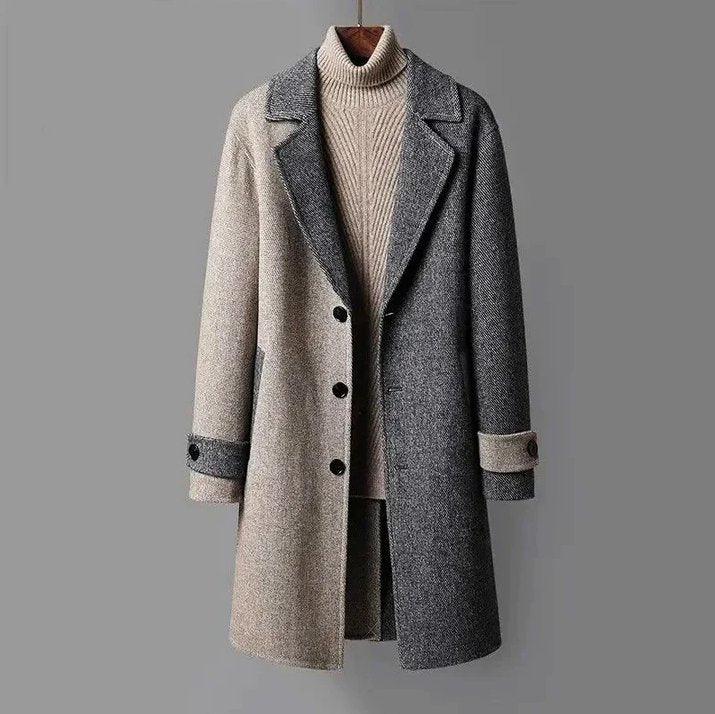 Womens Chic Two-Tone Wool Overcoat for Effortless Style - Rebooters