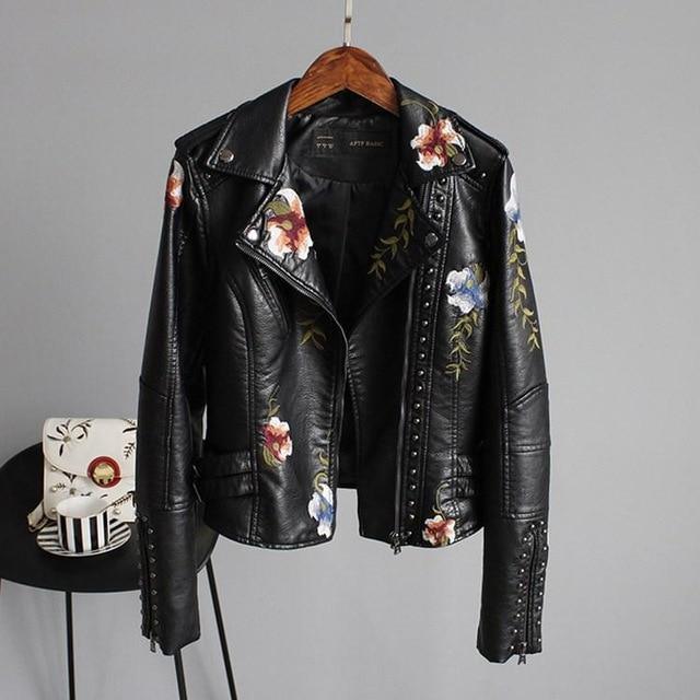 Womens Exquisite Floral-Embellished Leather Jacket Style - Rebooters