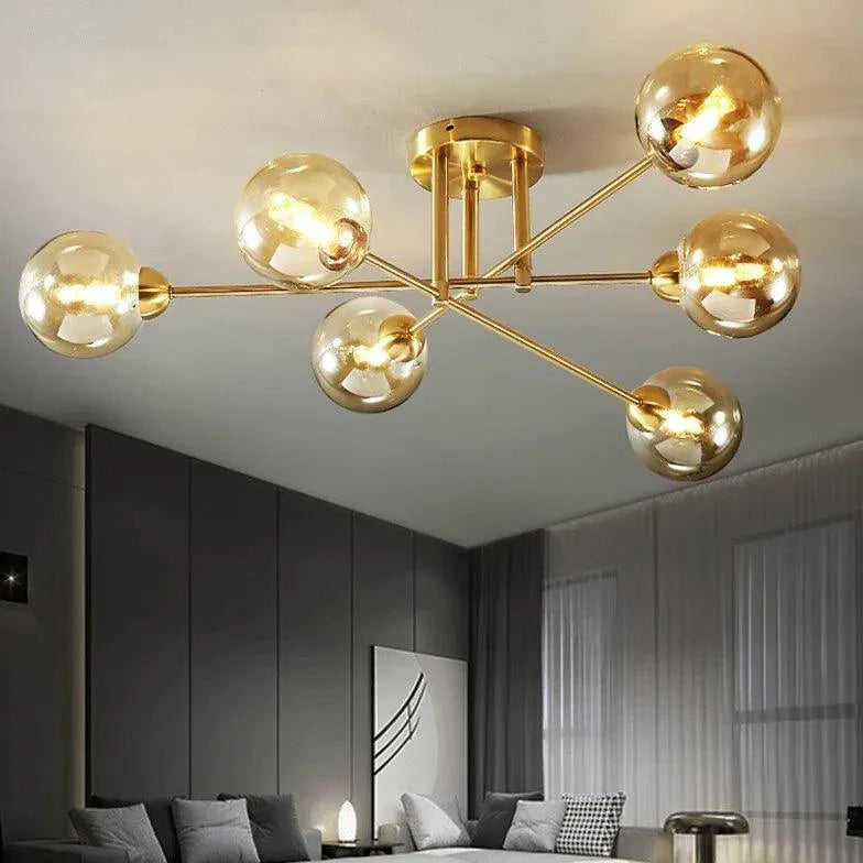 Golden Industrial Glass Spherical LED Semi Flush Ceiling Lights | Rebooters - Rebooters