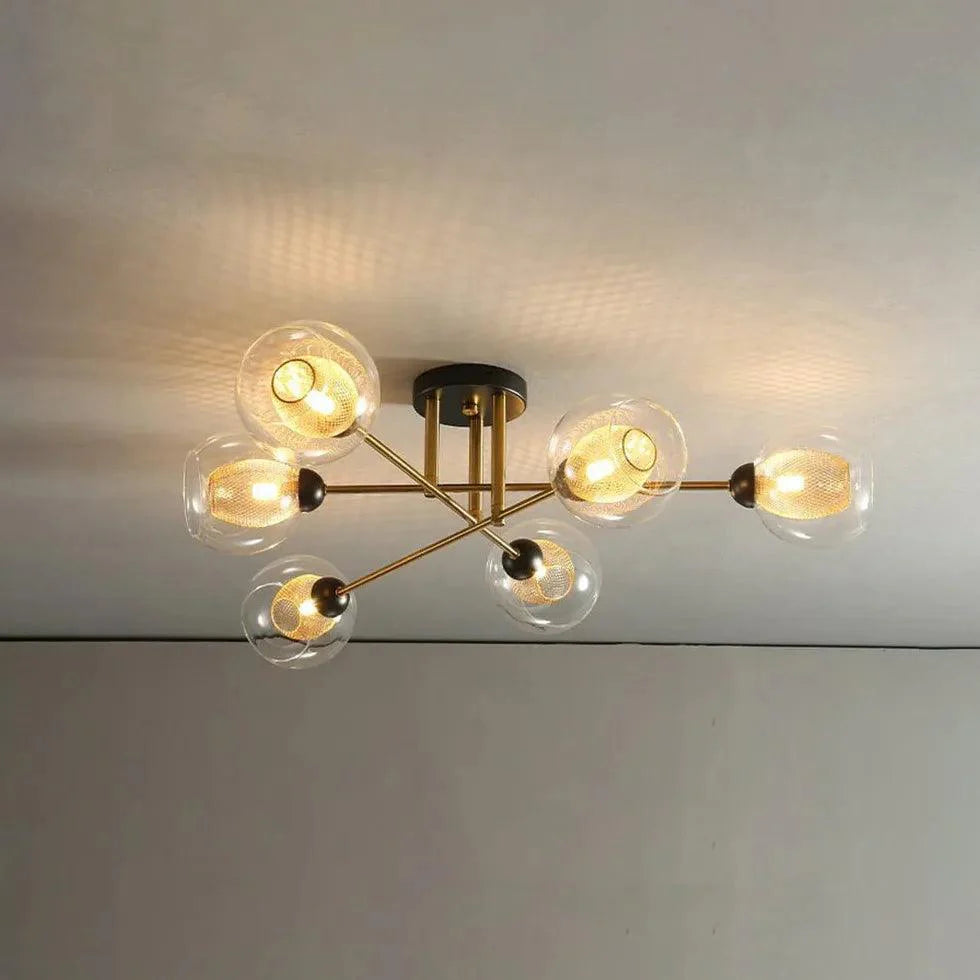 Golden Industrial Glass Spherical LED Semi Flush Ceiling Lights | Rebooters - Rebooters