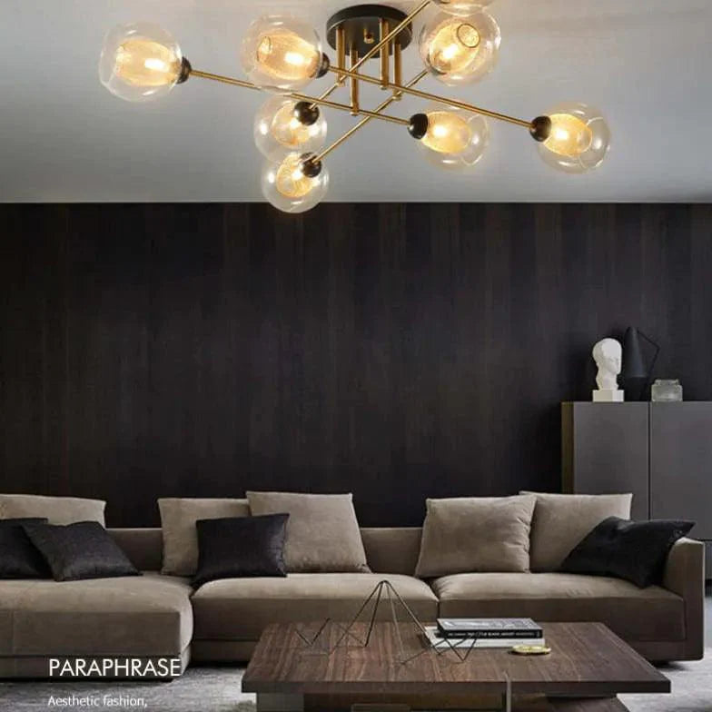 Golden Industrial Glass Spherical LED Semi Flush Ceiling Lights | Rebooters - Rebooters