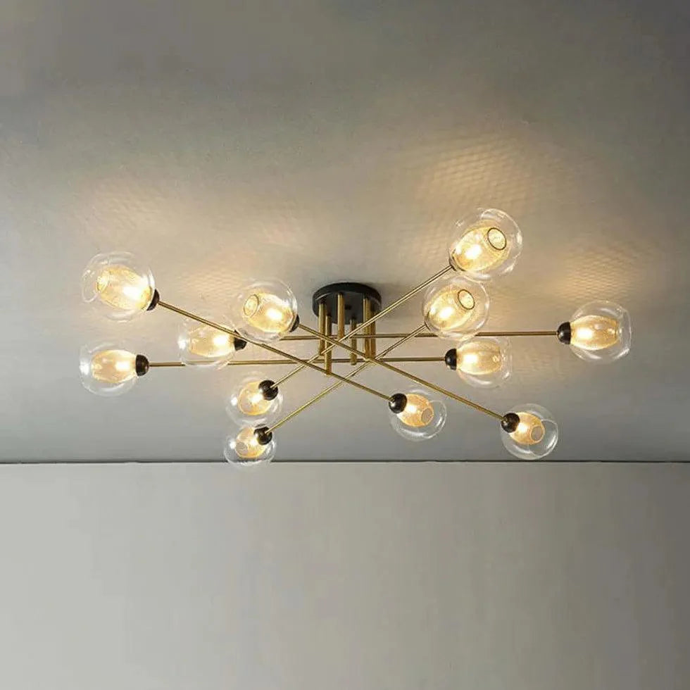 Golden Industrial Glass Spherical LED Semi Flush Ceiling Lights | Rebooters - Rebooters