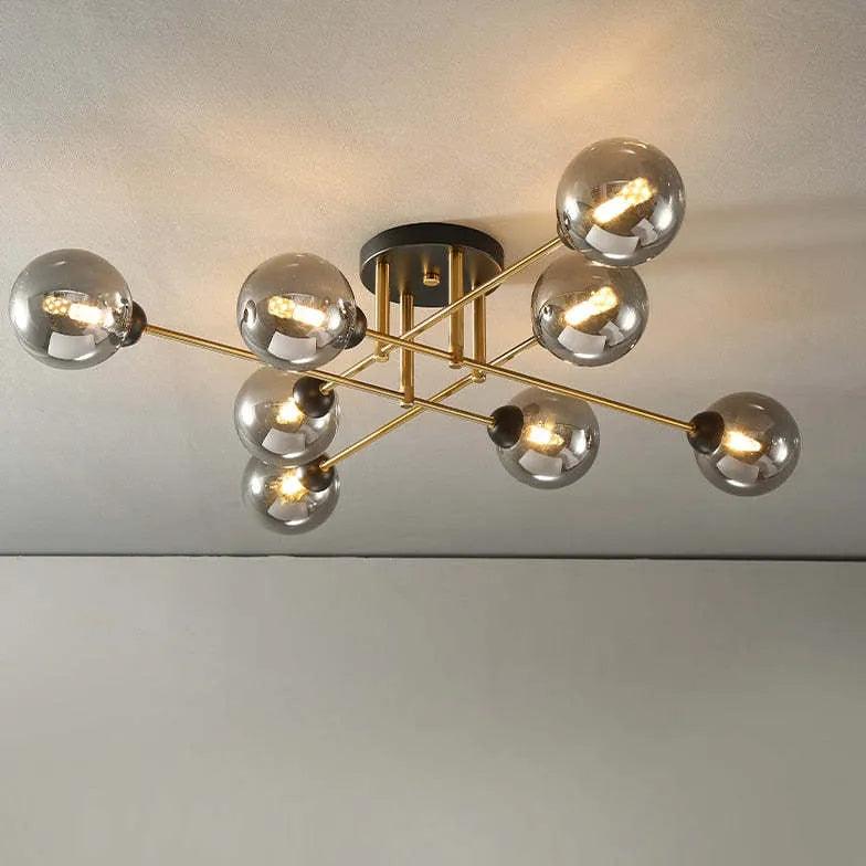 Golden Industrial Glass Spherical LED Semi Flush Ceiling Lights - Rebooters