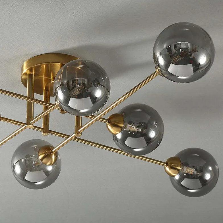 Golden Industrial Glass Spherical LED Semi Flush Ceiling Lights | Rebooters - Rebooters