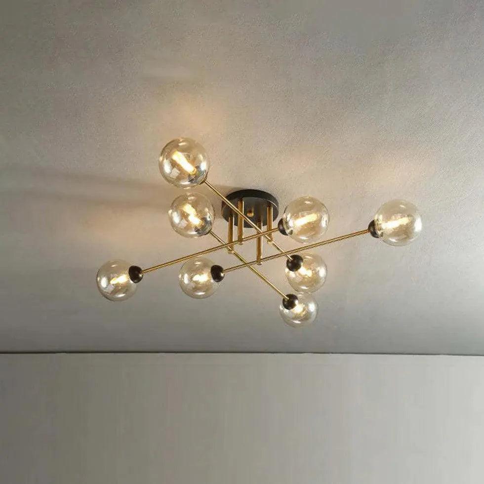 Golden Industrial Glass Spherical LED Semi Flush Ceiling Lights | Rebooters - Rebooters