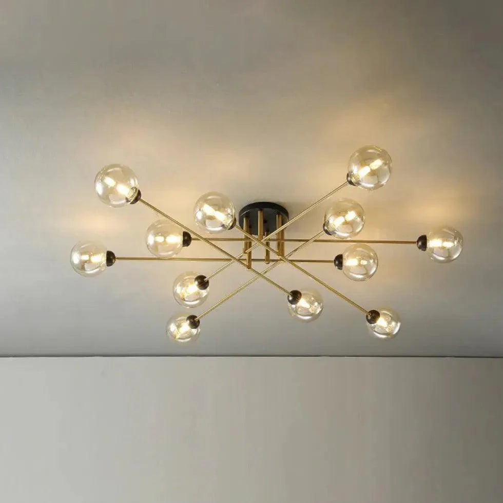 Golden Industrial Glass Spherical LED Semi Flush Ceiling Lights - Rebooters