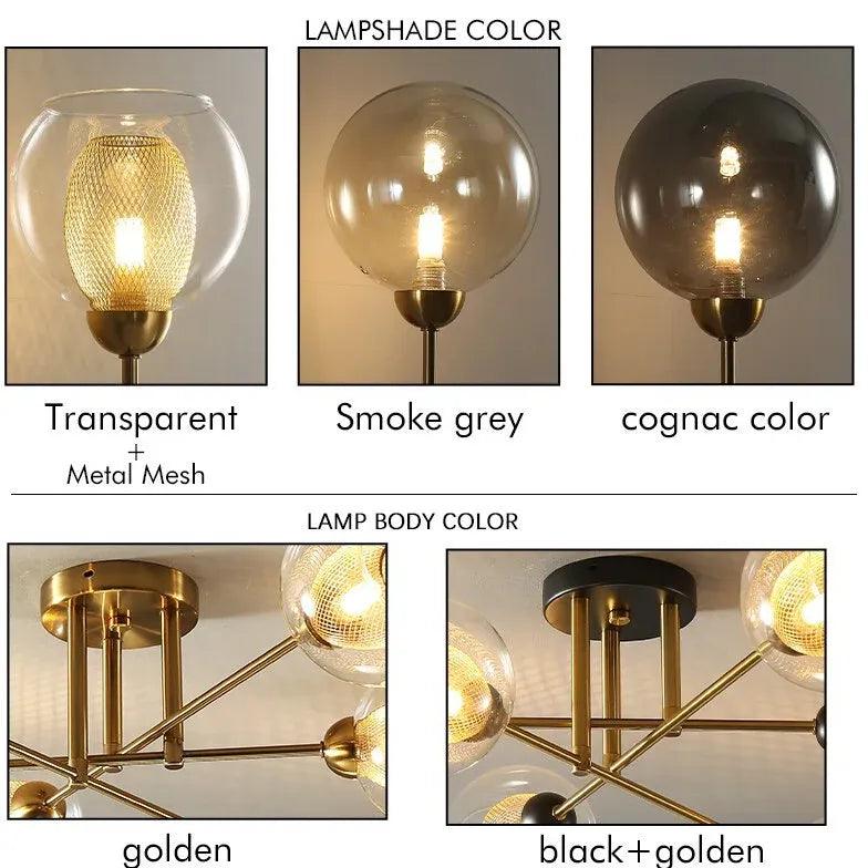 Golden Industrial Glass Spherical LED Semi Flush Ceiling Lights - Rebooters