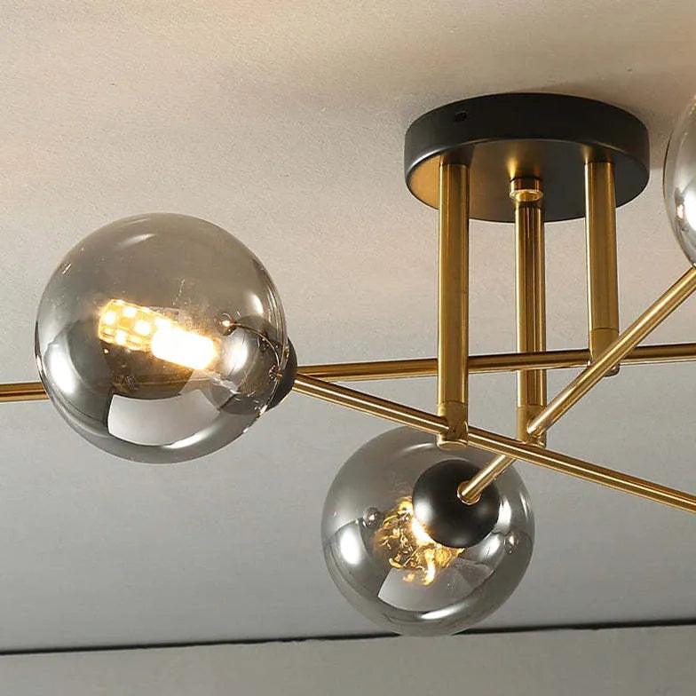 Golden Industrial Glass Spherical LED Semi Flush Ceiling Lights | Rebooters - Rebooters