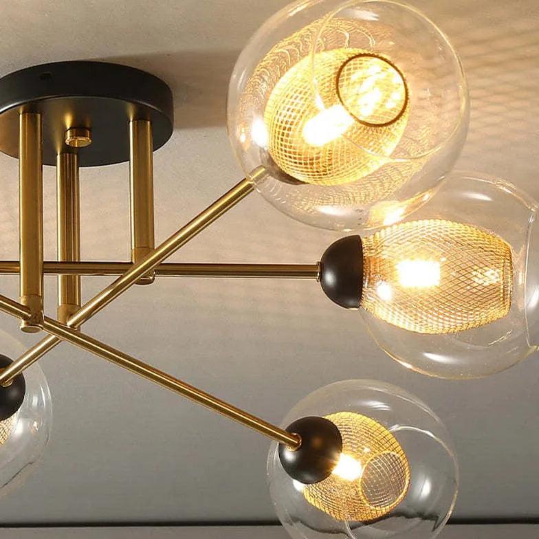 Golden Industrial Glass Spherical LED Semi Flush Ceiling Lights | Rebooters - Rebooters