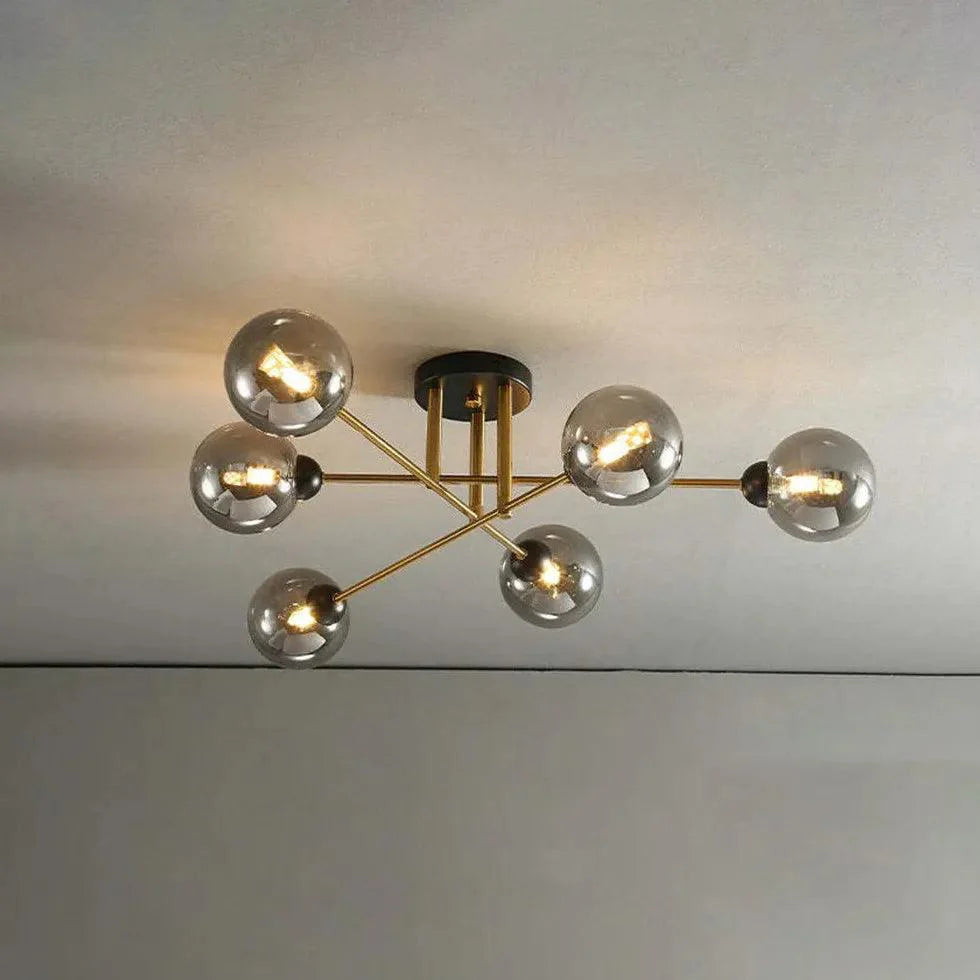 Golden Industrial Glass Spherical LED Semi Flush Ceiling Lights - Rebooters