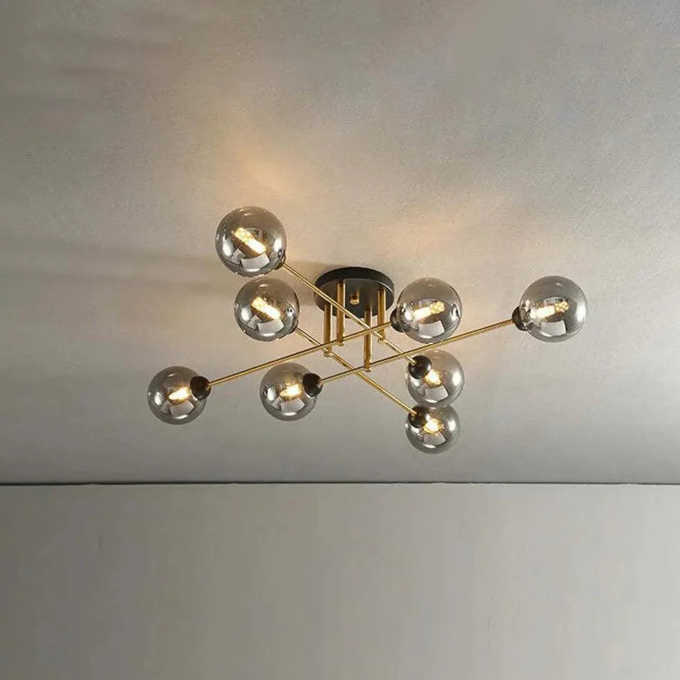 Golden Industrial Glass Spherical LED Semi Flush Ceiling Lights - Rebooters